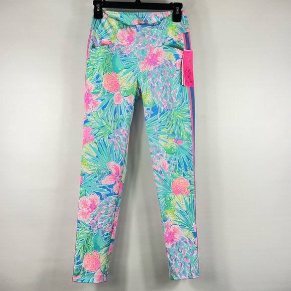 Lilly Pulitzer Womens Luxletic Corso Golf Pants UPF 50+ Pink Blue Floral 00 New